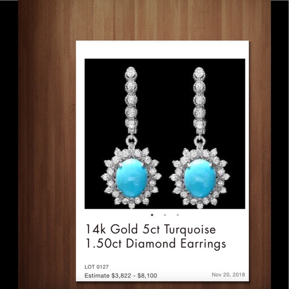 Turquoise & Diamond Earrings. - Picture 1 of 6
